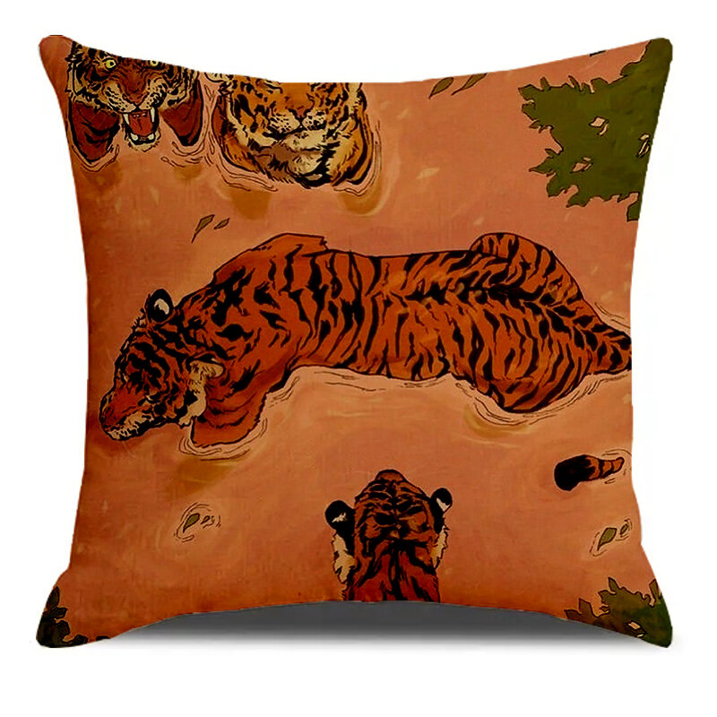 Firm Tiger King Of Forest hewan dicetak lembut persegi sarung bantal Linen campuran sarung bantal penutup bantal ruang tamu Dekorasi Rumah