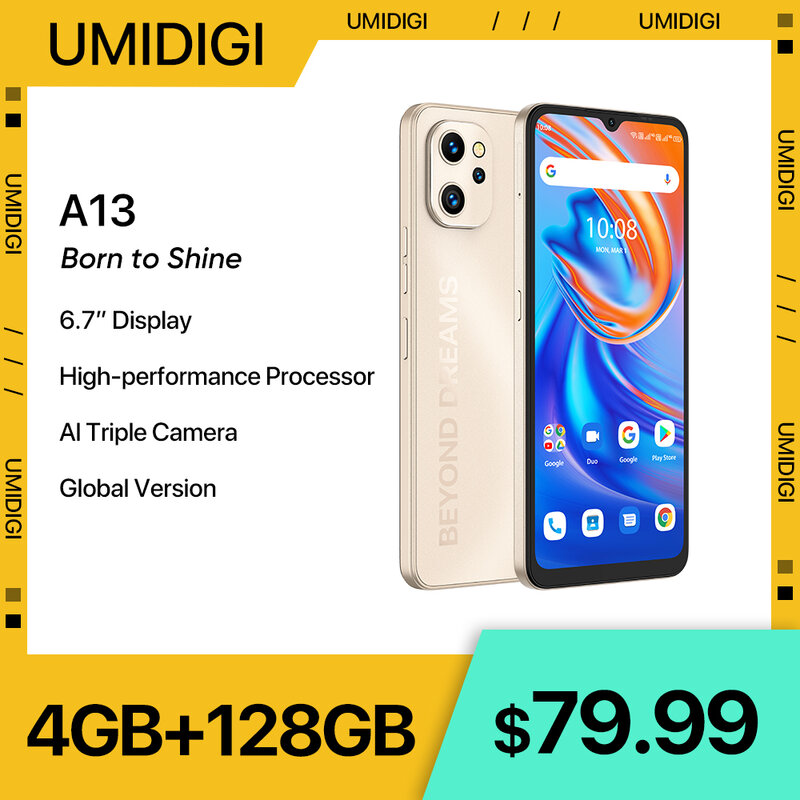 In Stock UMIDIGI A13 Android Smartphone Global Version Unisoc T610 4GB 128GB 20MP Camera 6.7" Display 5150mAh Battery Cellular