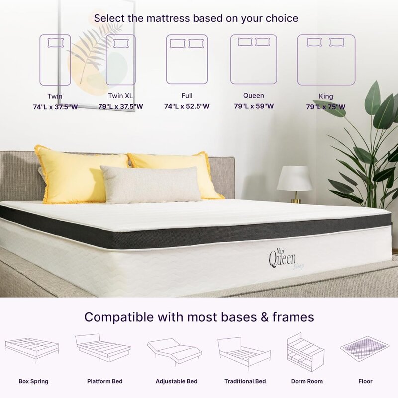 8 Inch Maxima Hybrid Mattress, Twin Size, Cooling Gel Infused Memory Foam and Innerspring Mattress, Bed in a Box,White & Gray