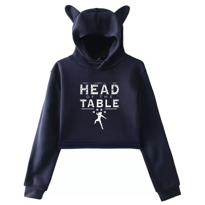 Roman overs Head of The Table Crop Top felpa con cappuccio per ragazze adolescenti Streetwear Hip Hop Kawaii Cat Ear Harajuku Cropped felpa