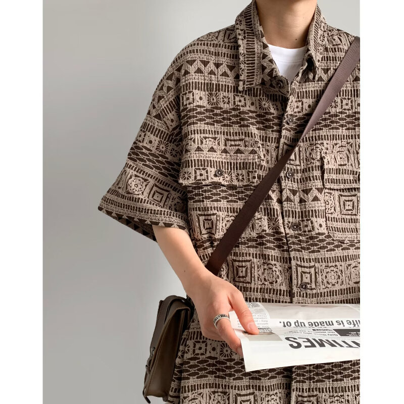 Мужская винтажная рубашка, повседневный Свободный Топ с коротким рукавом, стильное дышащее пальто с рукавом до локтя, летняя универсальная РУБАШКА УНИСЕКС 2024