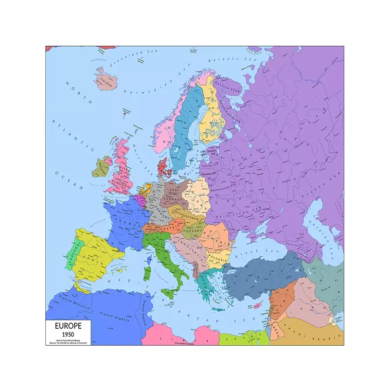 90*90cm The Europe Map 1950 Year Version Wall Art Poster Decorative Print Non-woven Canvas Painting Home Decor School Supplies