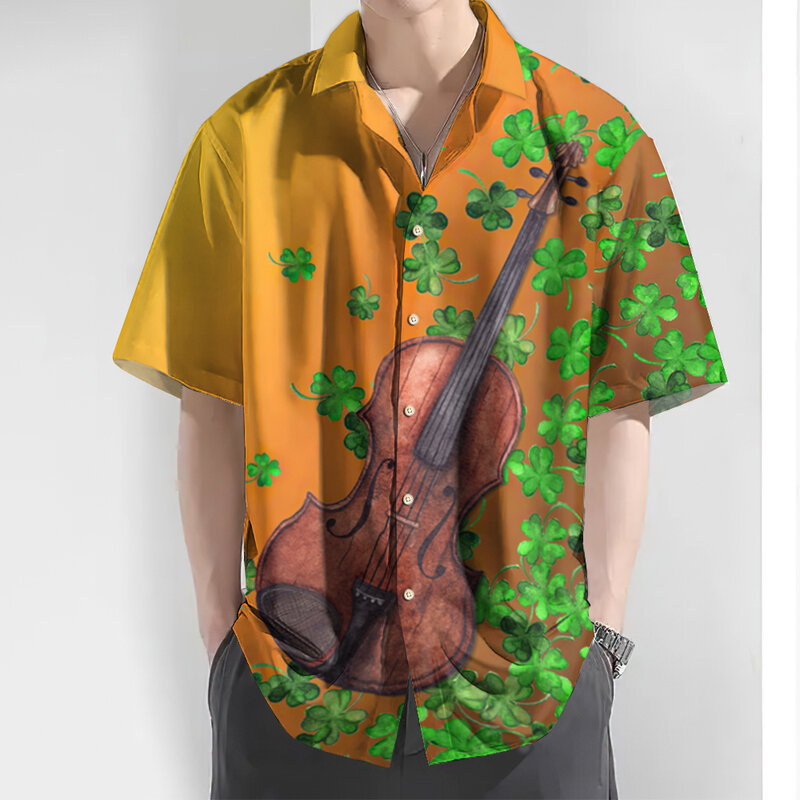 Camisa con estampado 3d de música para hombre, ropa informal de gran tamaño, holgada, con solapa y botones, a la moda, novedad de verano