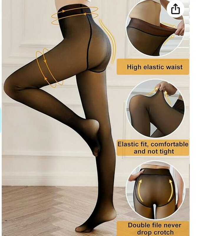 Pantyhose Fleece Lined Tights, Fake Translucent High Waist Foot Legging, Stretchy Slim Tight Winter Thick Tight