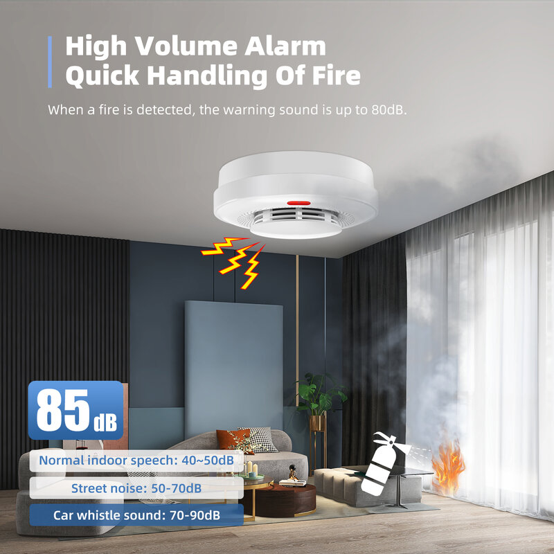 Sensor de alarma de humo de protección contra incendios inalámbrico portátil, 433MHz, Detector de alarma independiente para sistemas de alarma de seguridad para el hogar RF GSM