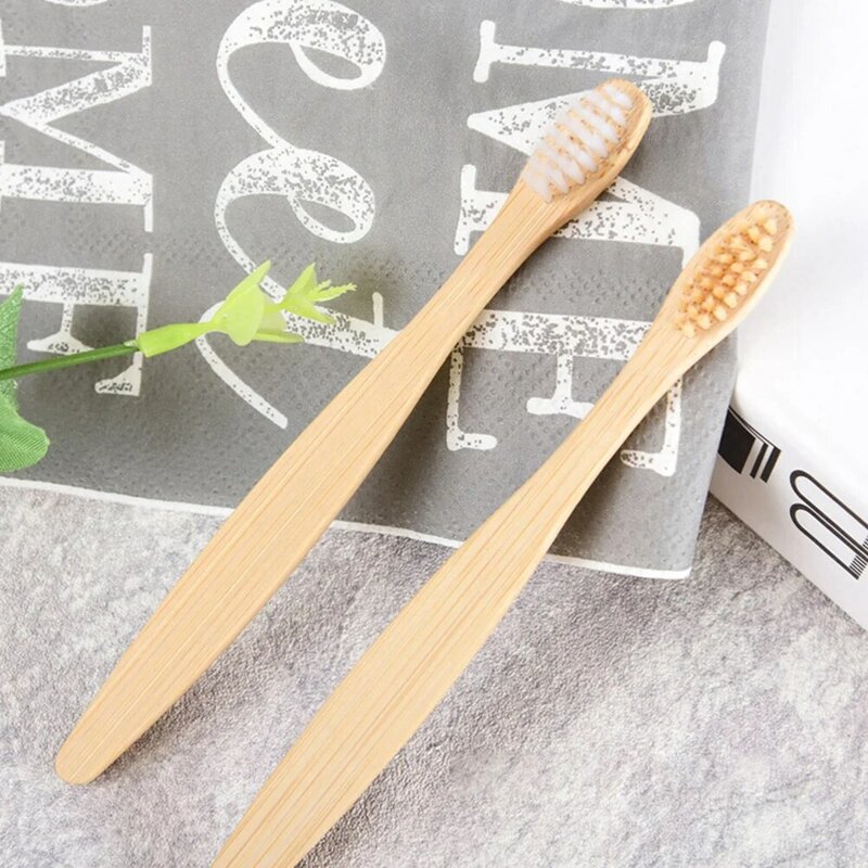 20PCS Bamboo Fiber Toothbrushes Eco-Friendly Degradable Toothbrushes for Travel Outdoor Use - Circle End