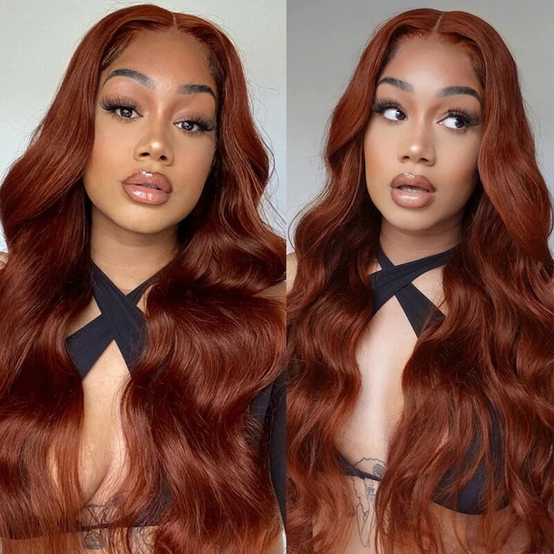 Reddish Brown Body Wave Lace Front Wig 13x6 HD Transparent  Lace Frontal Wig Human Hair  13x4Copper Red Colored Lace Front Wigs