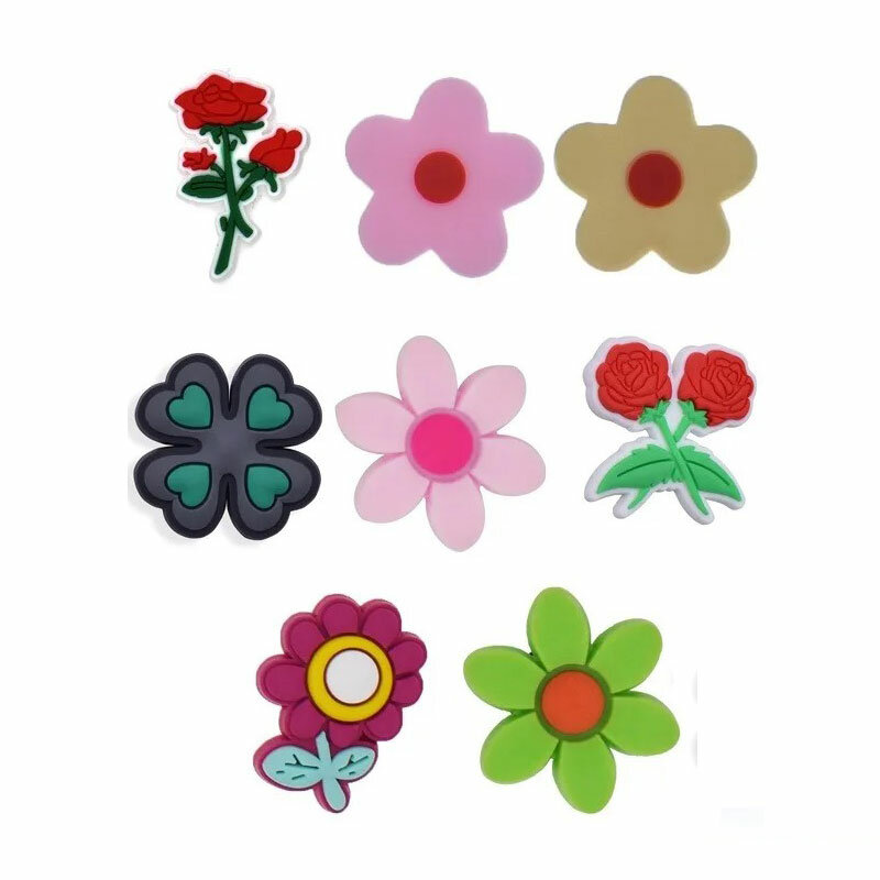 PVC Shoe Charms Cartoon Colorful Cute Flowers Shoe Accessories Shoe Decoration for Clog Sandals X-mas Gifts  Buckl