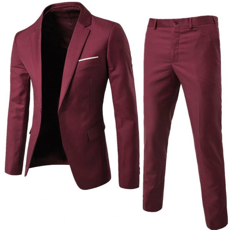 Blazer e calças formais masculinos, blazers de casamento do noivo, ajuste fino, colarinho de corte, terno de bolso de um botão, terno formal, vestido de negócios