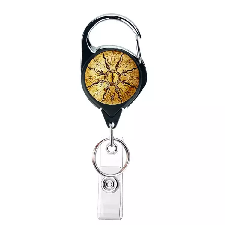 Zinc Alloy Stretchable Keychain Certificate Chain Datura Retro Compass Map Retractable Keychain Badge Holder & Accessories