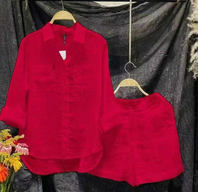 Mode weiß Langarmhemd und Shorts zweiteilige Sets Frauen Sommer Baumwolle Leinen Casual Home zweiteiliges Set für Frauen