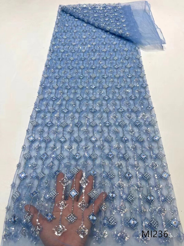 Luksusowa tkanina koronkowa 5 jardów Dubai ręcznie koronki z kryształkami tkanina haftowana afrykański nigeryjski cekinowa koronka tkanina do szycia MI