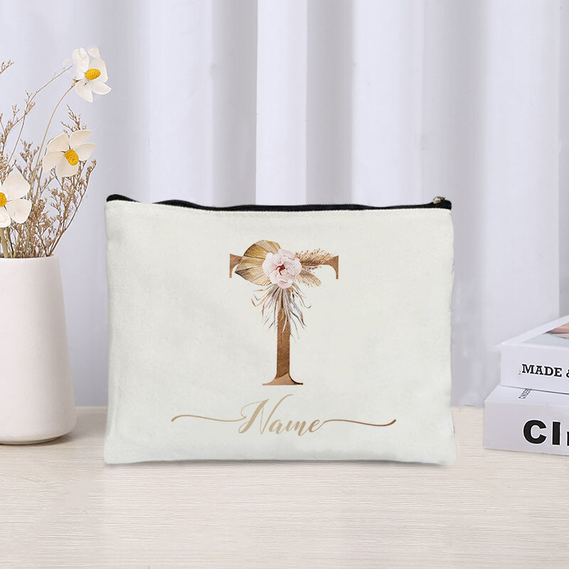 Custom Your Name Cosmetic Makeup Bags A-Z Initial Lipstick Zipper Bag Wedding Bride Cosmetic Pouch Bridesmaid Gifts Toilet Case