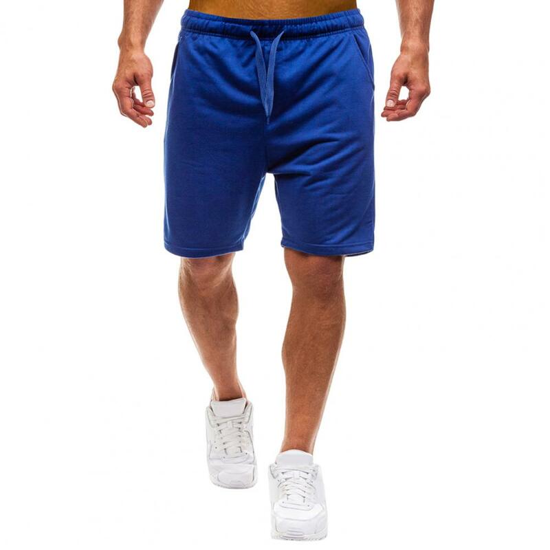 Shorts de cintura elástica masculino, shorts atléticos com cordão, bolsos na cintura, monocromático para streetwear, verão