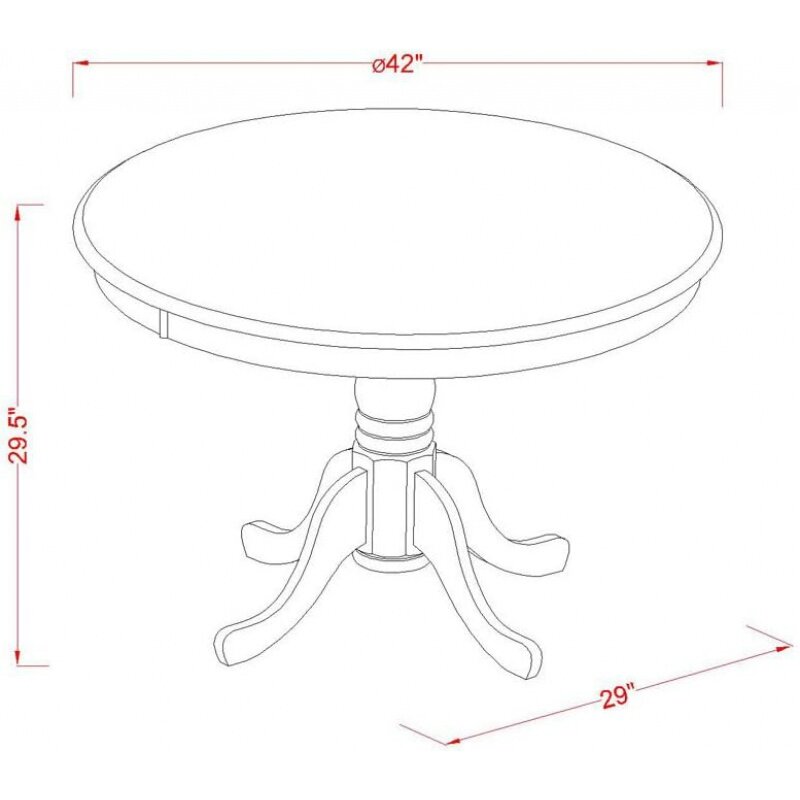 East West Möbel HLKE5-BCH-LC 5 Stück Küchentisch & Stühle Set umfasst einen runden Esstisch mit Sockel und 4 f