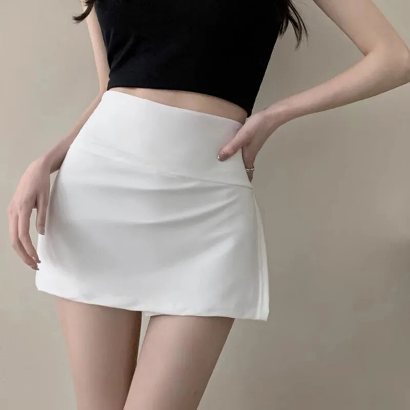 Gidyq-女性の韓国のセクシーな裏地付きヒップラップミニスカート、女性の夏のファッション、ハイウエスト、ラインスポーツスカート、新しい、グレー