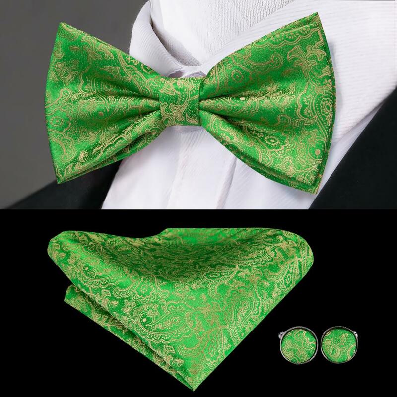 Hi-Tie-faja de seda para hombre, vestido Formal Vintage verde Pailey pajarita, gemelos, cinturón, corsé para hombre, traje de regalo