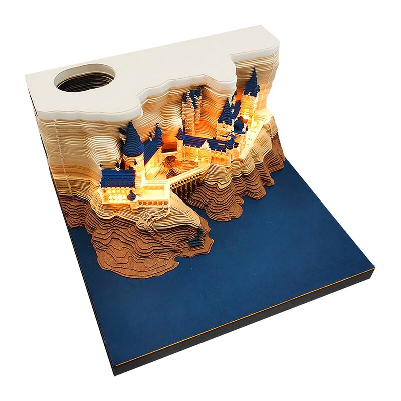Bloc-notes château 3D avec lumières, calendrier 2024, papier à notes, accessoires de papeterie, cadeau, 1 pièce