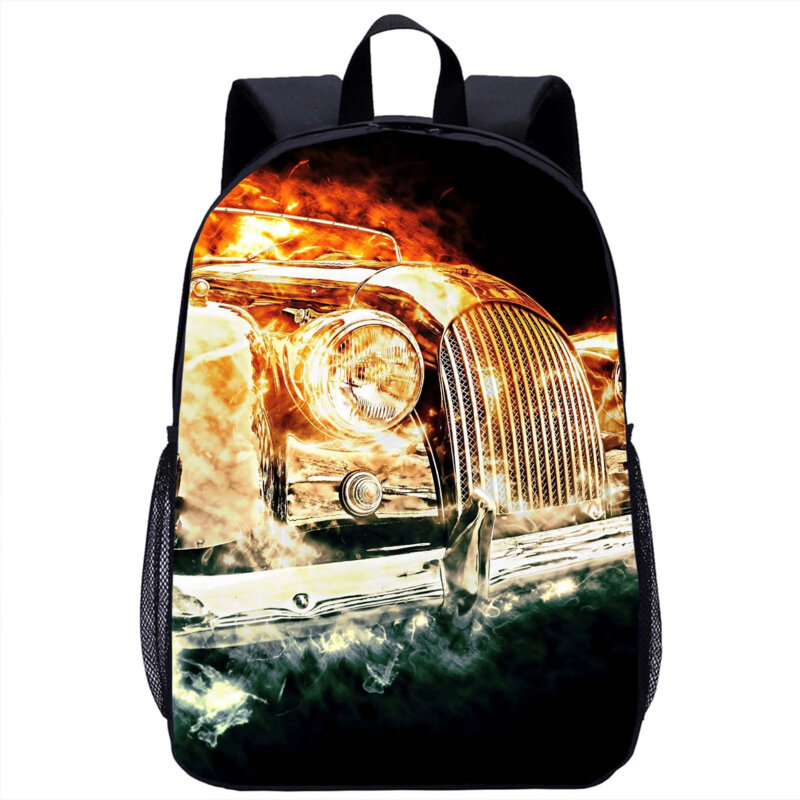 Mochila de carro retro chama criativa, mochila escolar para meninas e meninos, mochilas de viagem, mochilas casuais para adolescentes, mulheres e homens