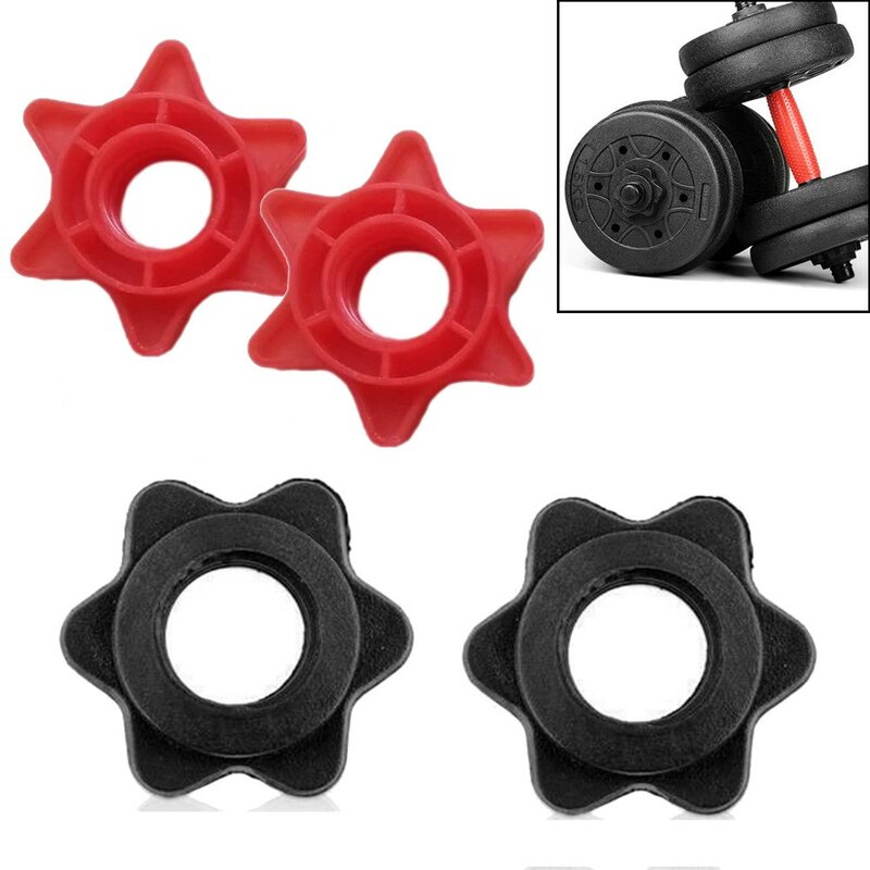 Dumbbell Spinlock Collars 2 Piece Red/Black Plastic Nut Barbell Spin Lock Screw Clips for 1 Weight Lifting Bars
