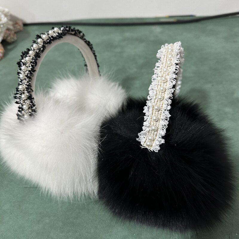 Orejeras de felpa suave para mujer y niña, orejeras de piel de zorro Real de lujo, accesorios de invierno