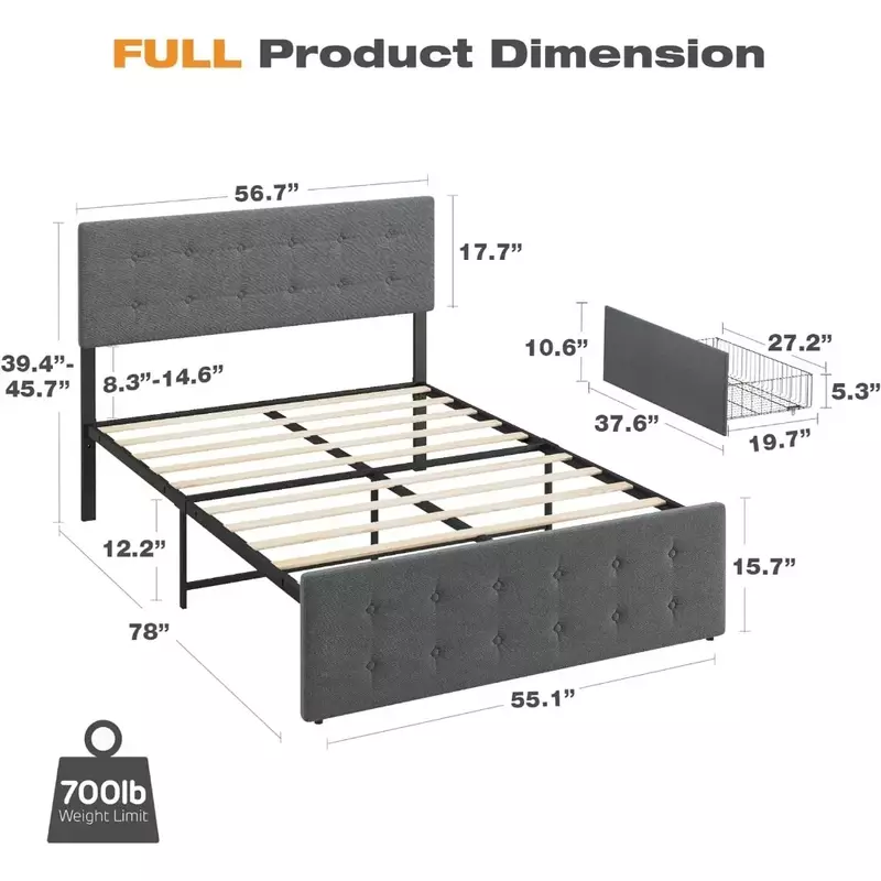 Queen-size Bed Frame with Large Storage Space with 4 Drawers and Headboard, Platform Bed Frame, No Need for A Box Spring