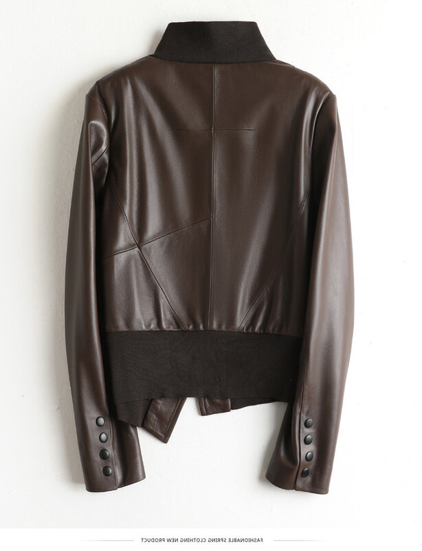 Sheepskin spring and autumn  new genuine leather jacket for women's short motorcycle jacket Asymmetric jacket
