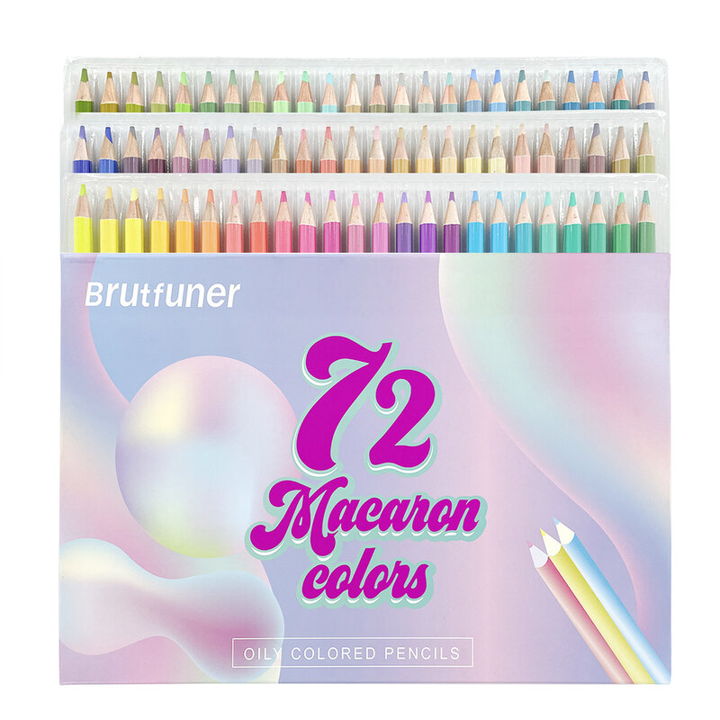 Brutfuner-Macaron Óleo Pastel Lápis Colorido, Desenho Lápis Set, Esboço Em Madeira, Material Escolar Artista, Presentes, 12, 24, 50, 72 cores