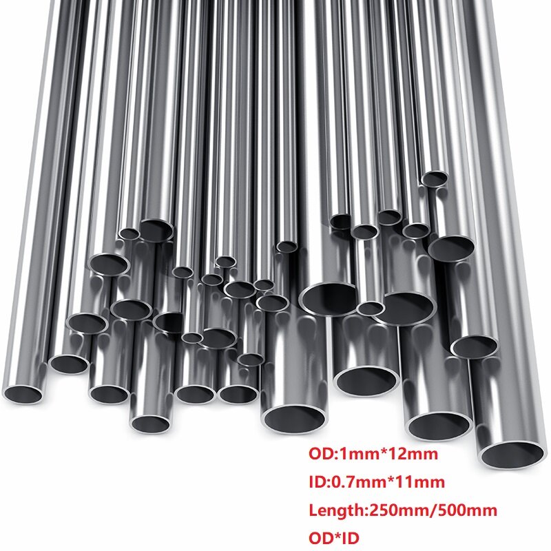 304ステンレス鋼ラウンド毛細管シームレスストレートチューブ、1ミリメートル × 0.7ミリメートル、250ミリメートル、500ミリメートルロング、1に10個
