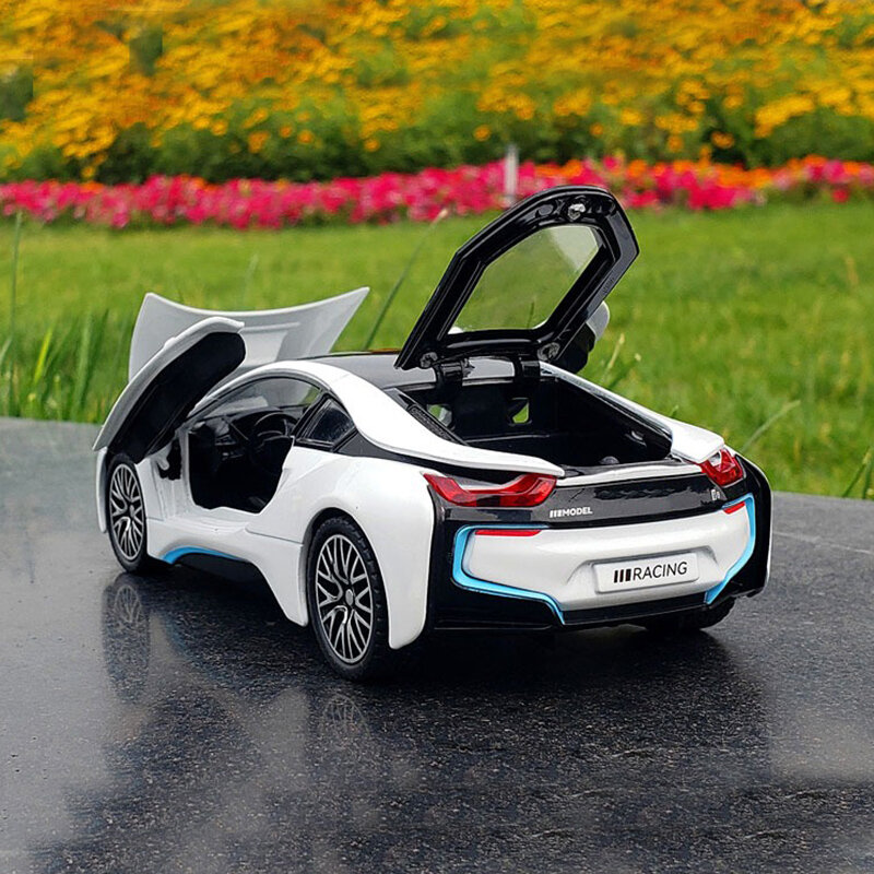 Новинка 1:32, модель спортивного автомобиля i8 Energy из сплава, литая металлическая гоночная машина, модель автомобиля, модель со звуком, искусственные игрушки для детей, подарок