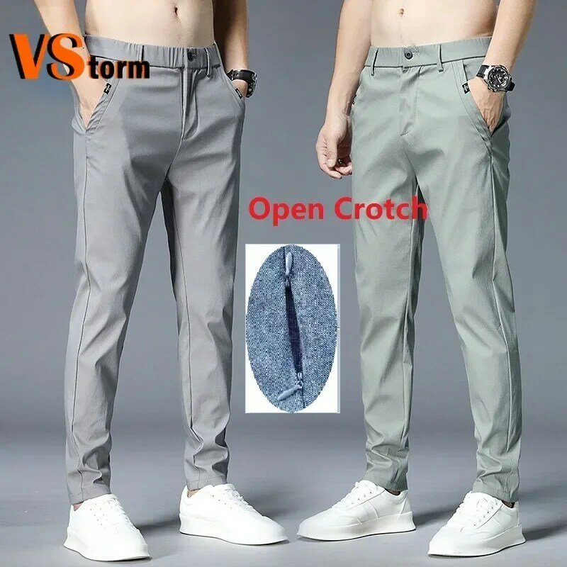 Open-backed pants Summer New Thin Casual Pants Men  Classic Style Fashion Business Slim Fit Straight Cotton Solid Color