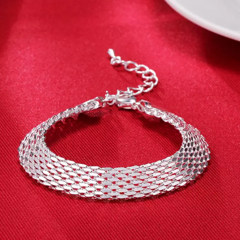 Bracelets en argent regardé 925 pour femmes, chaîne de tissage exquise, fête de mariage, cadeaux de Noël, bijoux chauds, nouvelle mode