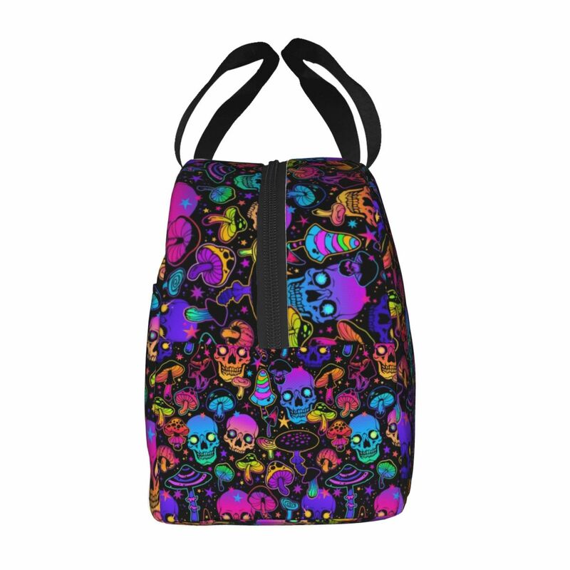 Psychedelic Magic Mushrooms Skull Thermal Insulated Lunch Bags Women Resuable Lunch Container for Camping Travel Food Tote Box