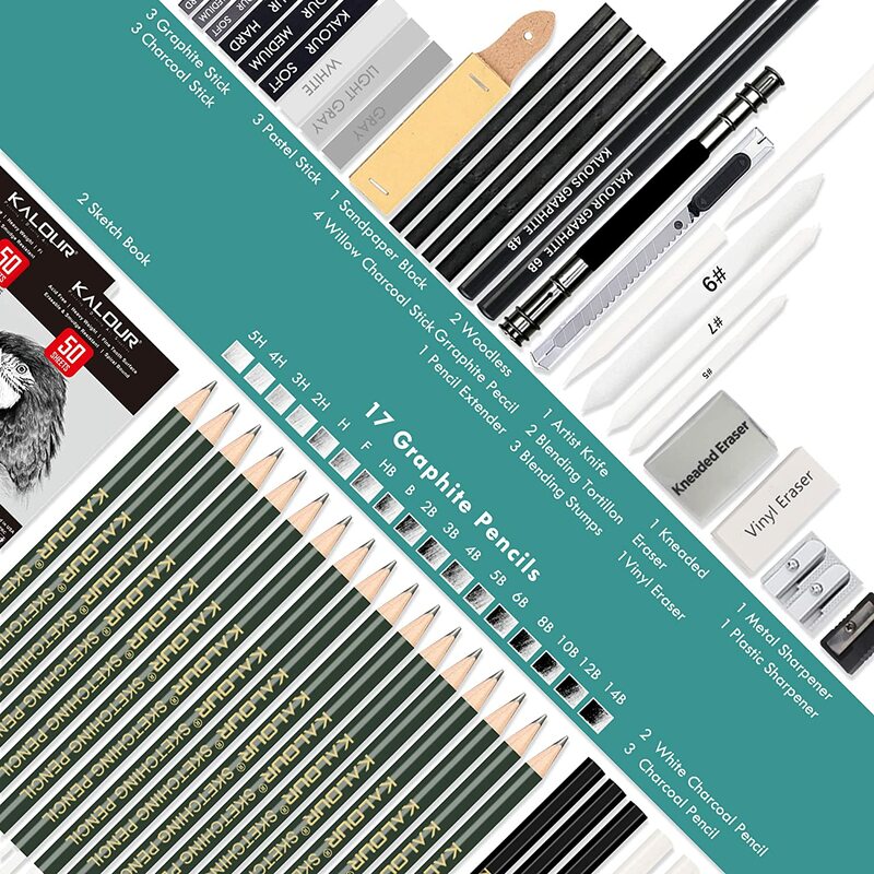 Crayons à dessin avec deux carnets de croquis, 2,4, charbon de bois, outils pour artistes, kits de dessin d'art professionnels, 18 boîtes, paquet de 52/72