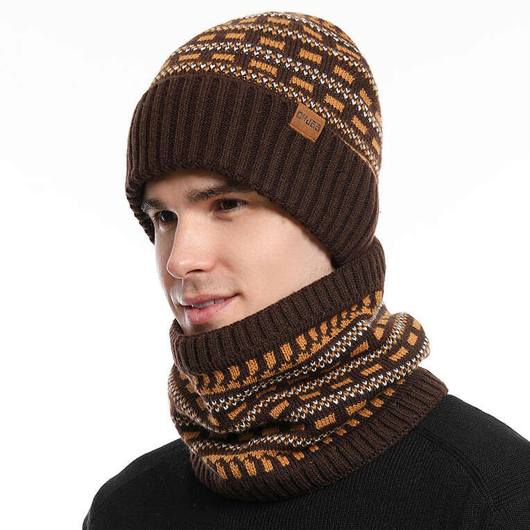Conjunto de luvas e chapéu de malha luxuoso masculino, gola quente, tendência da moda europeia e americana, nova, outono e inverno