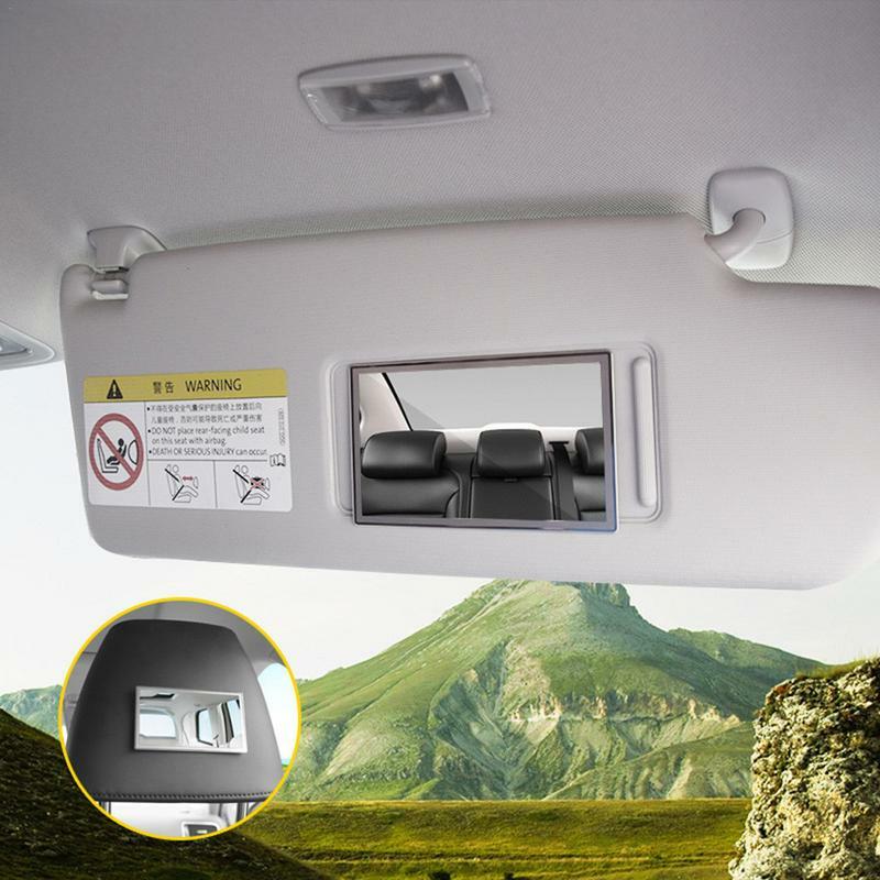 Specchio cosmetico per auto 110*65mm specchio per il trucco portatile in acciaio inossidabile con ombreggiatura solare pratico interno dell'auto per la decorazione dell'auto