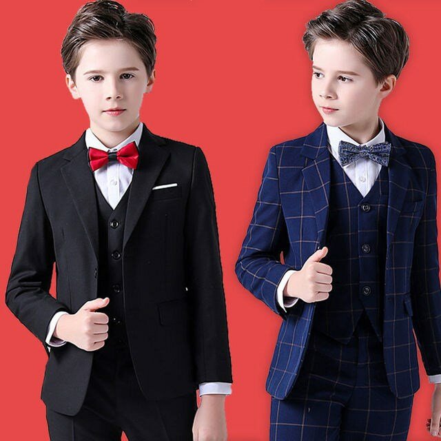 Terno de casamento xadrez para meninos grandes, smoking infantil, blazer para adolescente, gravata borboleta infantil, fantasia de festa para performance, qualidade superior, primavera