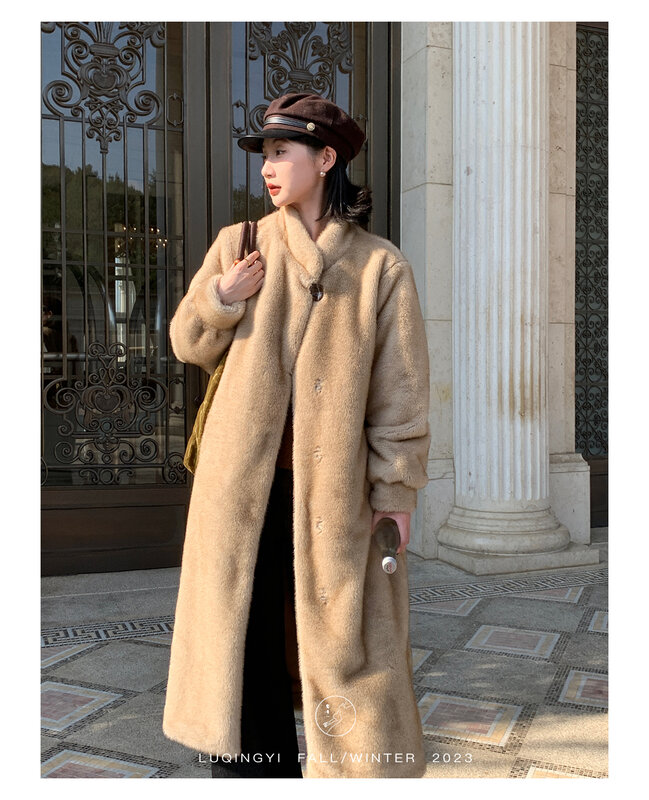 Mink-like Fur Coat Female Winter Loose Temperament Stand Collar Furry Coat