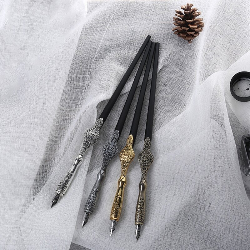 Antyczne metalowe pióro do zanurzania materiały weselne dla kobiet mężczyzn prezenty kaligraficzne