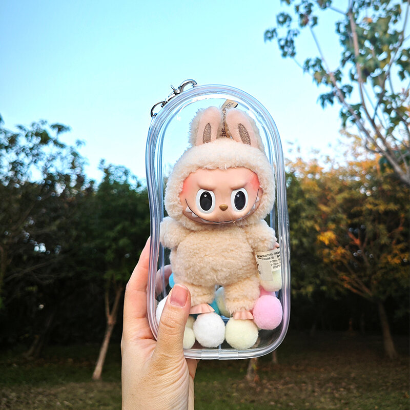 Freie Außen Tasche Für 18cm Cartoon Plüsch Puppen AC Spielzeug Transparent Mini Kawaii Tasche Für Keychain Puppe Anime Figur garage Kit