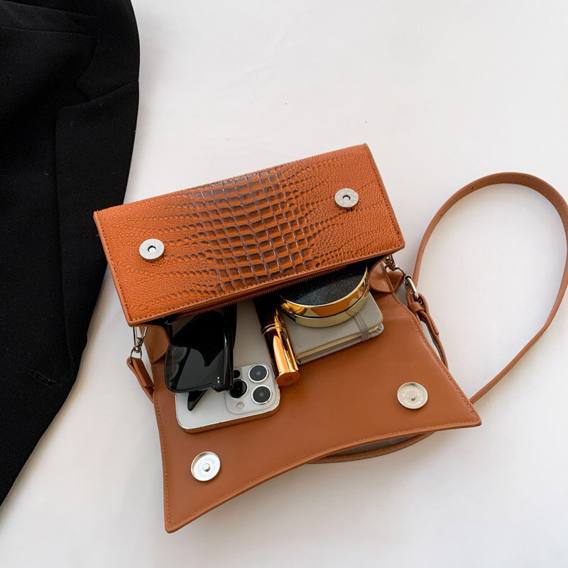 Tas tangan kulit buaya, tas selempang bahu desainer tas tangan kecil mode, tas genggam pegangan logam mewah untuk wanita