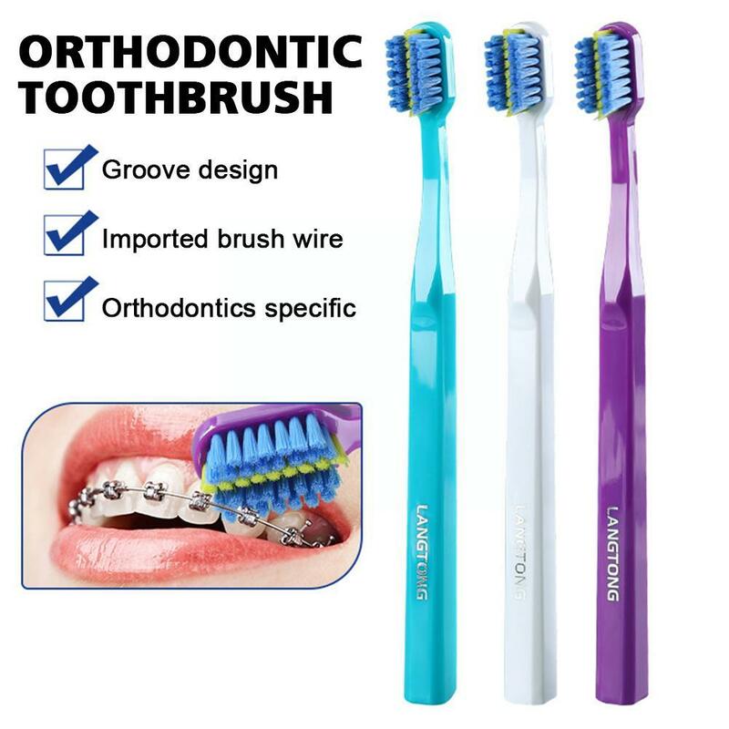 Cepillos de dientes de ortodoncia para adultos, cepillo de dientes de cerdas suaves, limpieza Oral, 3 colores, N8t4