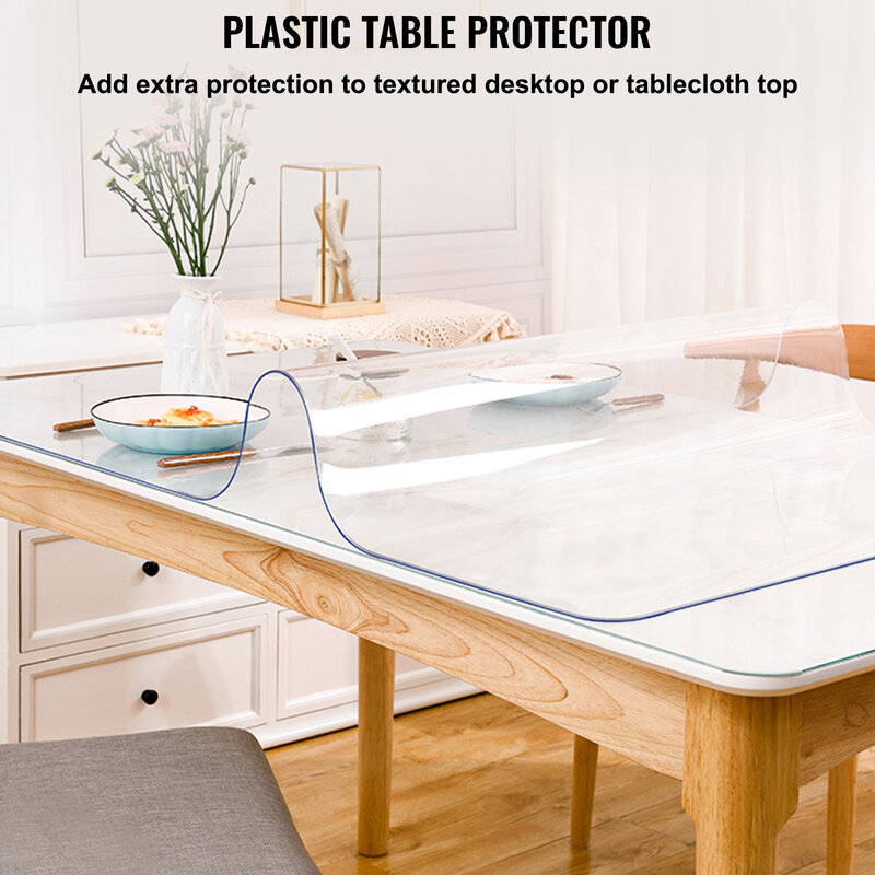 VEVOR Multi-Size Clear Table Cover Protector, 1.5/2mm Thick Clear Desk Protector Table Pads, Plastic Tablecloth Table Protector
