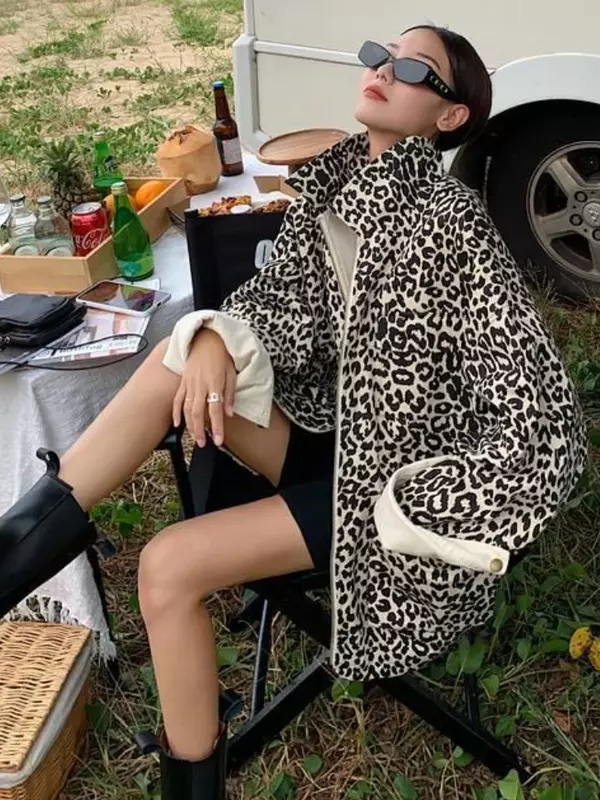 Giacche donna Leopard Double Wear primavera cappotti Cargo in stile coreano pendolarismo studenti Unisex BF personalità sciolta per il tempo libero Chic