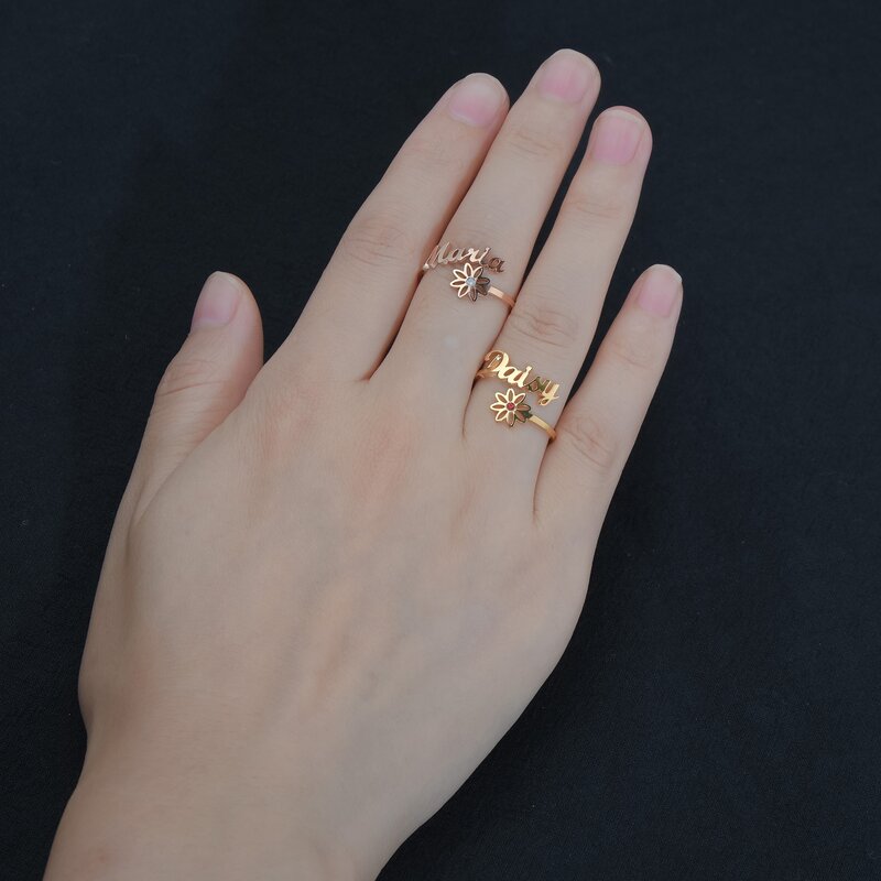 Atoztide-anéis personalizados com nome para mulheres, anéis de aço inoxidável, ajustável, tamanho aberto, círculo de casamento, presentes jóias