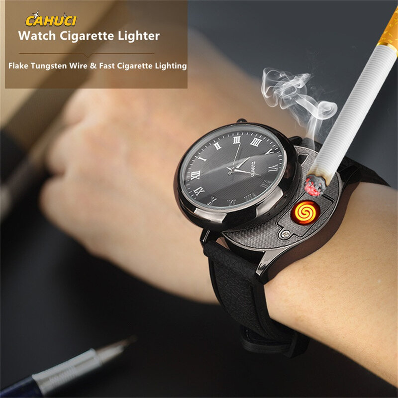 1 szt. Zapalniczki do zegarka z metalową cewką i zapalniczki do zegarka z możliwością ładowania zapalniczka na USB zewnątrz bezpłomieniowych narzędzi papierosowych