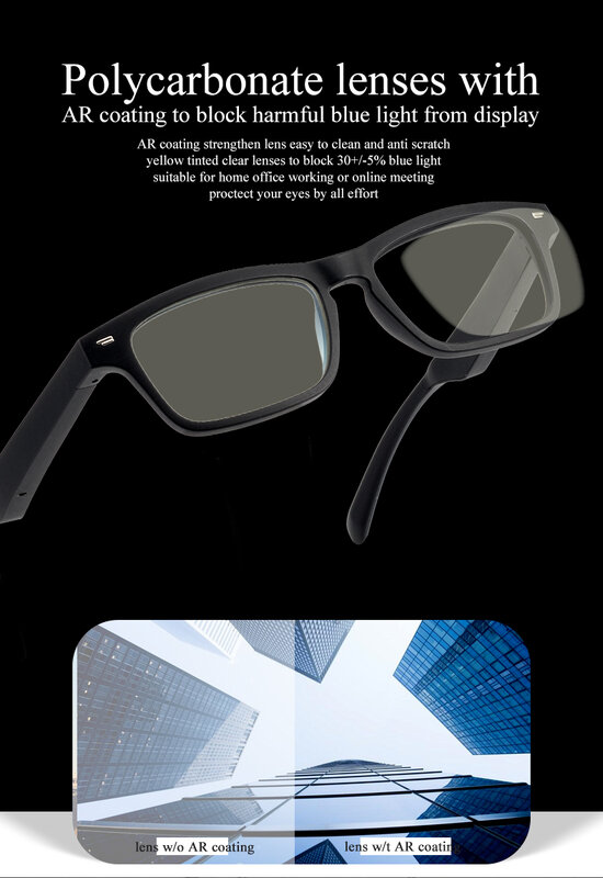 แว่นตากันแดดอัจฉริยะคุณภาพสูงแบบไร้สายพร้อมกรอบแว่นตาอัจฉริยะป้องกันแสงสีฟ้าป้องกันแสงสีฟ้า