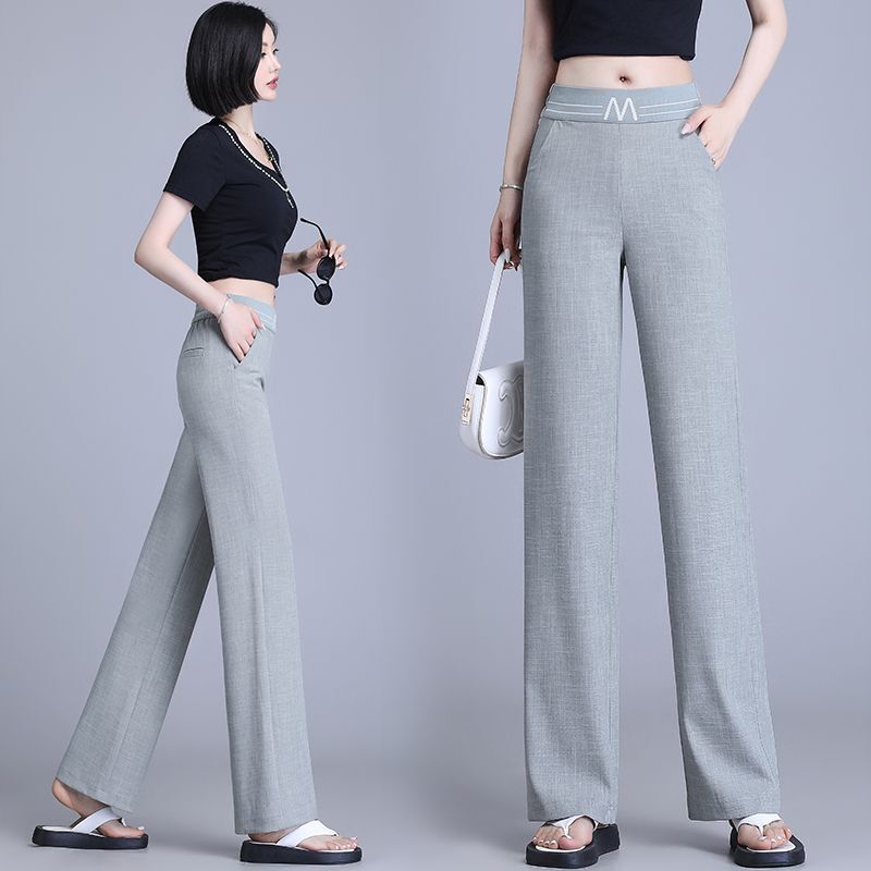 Ice Silk Cotton Linen Narrow Wide-Leg Pants Women's Summer office Female Thin 2023 New High Waist Slimming Suit Casual Pants
