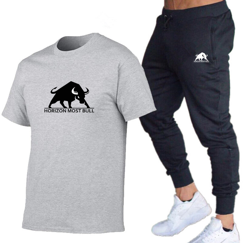 2024 Men's Tracksuit T-shirt +trousers Set Sportswear For Male Oversized Clothing Suit Men T-shirt Suit Summer Joggers Clothing