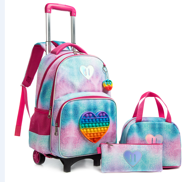 Tas sekolah beroda, set tas ransel sekolah untuk anak perempuan, tas pena, tas sekolah, tas ransel beroda, tas buku dengan roda